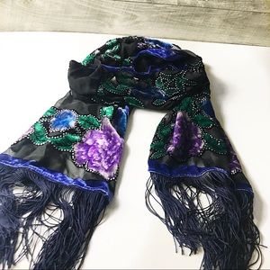 INC International blue floral velvet shawl scarf